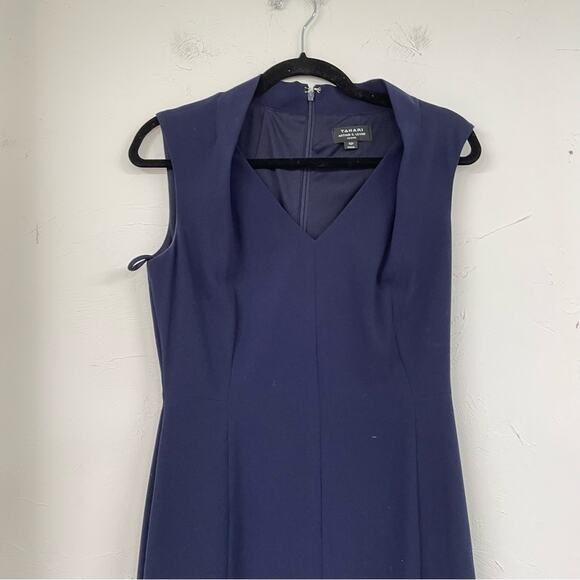 Tahari Arthur S Levine Navy Blue Cap Sleeve Sheath Dress Womens 4P Academia Mini - Picture 4 of 10